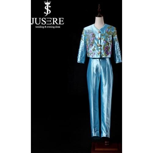 JUSERE vestido de madrinha Blue Mother Of The Bride Dresses Long Sleeve Hand Beaded Wedding Party Formal Dress madre de la novia