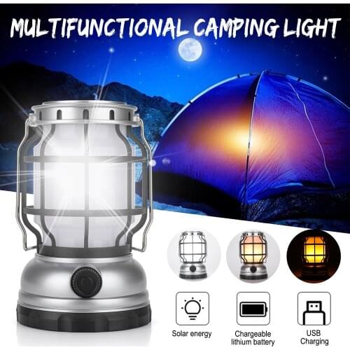 LED Camping Light USB Portable lighting Phone Charge Solar Camping Lantern Rechargeable Lamp Waterproof Outdoor Hiking Fishing