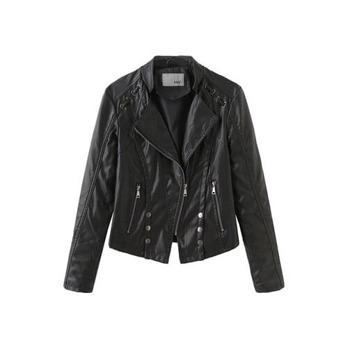 Loose Fit Big Size Asymmetrical Pu Leather Jacket New Lapel Long Sleeve Women Coat Fashion Spring Autumn 2021