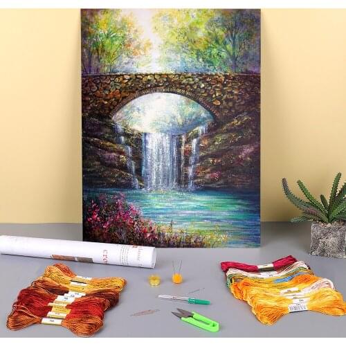 Natural Scenery Spring Falls Printed Fabric 11CT Cross Stitch Embroidery Full Kit DMC Threads Sewing Hobby Wholesale