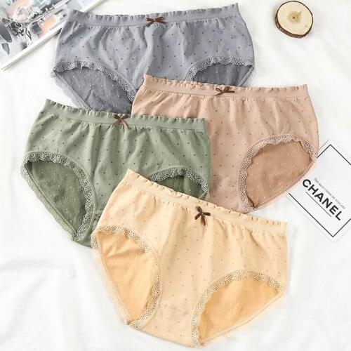 Candy colors Breathable Cotton Underwear Women Thread Cute Bow knot Panties Mid Waist Student Girl Seamless Briefs Lingerie