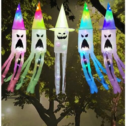 Halloween Decoration Witch Hat LED Lights Halloween Elf Ears Kids Home Party Decor Supplies Outdoor Tree Hanging Ornament Diy