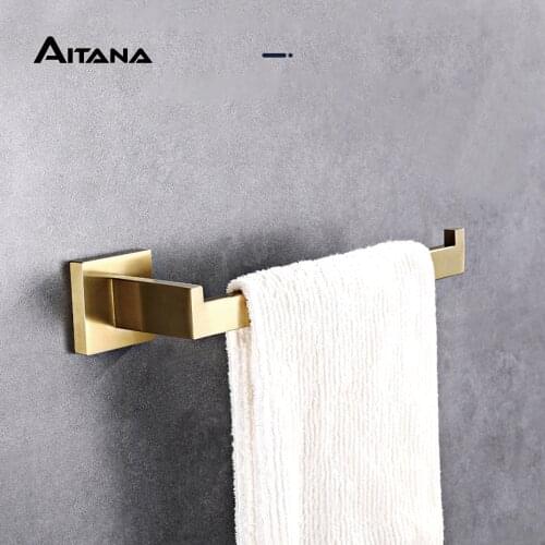 304 stainless steel towel rack single pole golden square towel pole kitchen bathroom accessories