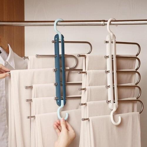 Hanger Five in One Multifunctional Stainless Steel Folding Pants Rack for Wardrobe Space Saving Coat Storage Organizer