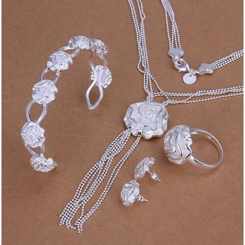 S325 Wholesale, free shipping jewelry set, fashion jewelry set Rose Ring Stud Earrings Bangle Necklace Jewelry Set