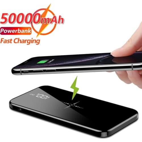 50000mAh Mirror Wireless Charger Mobile Power with Digital Display 2 USB External Battery One-way Fast Charging Mobile Power