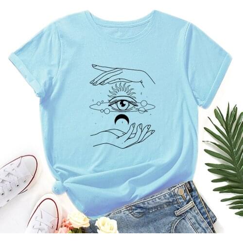 Witch Eye Hands T-shirt Aesthetic Shirt Women Short Sleeve Cotton T-shirts Summer Funny Halloween Graphic Tee Top Female Clothes
