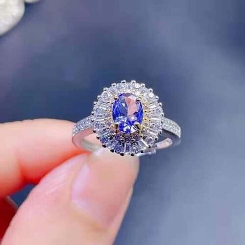 Fine Natural Real 925 Sterling Silver High-quality Tanzanite Particle Luxury Ring Fashion Wedding Jewelry for Women MeiBaPJFS