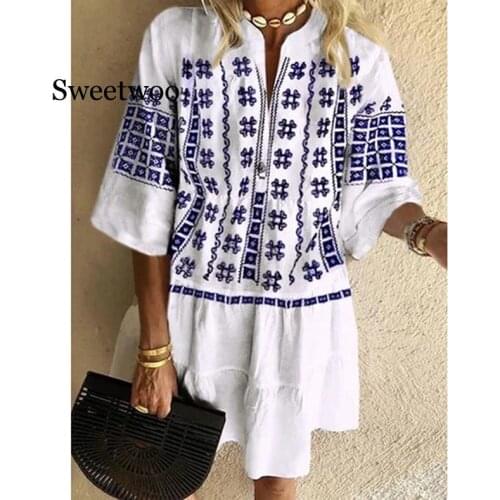 Summer New Style Europe And America WOMENS Dress Hot Selling V-neck Loose-Fit Floral Printed Dress