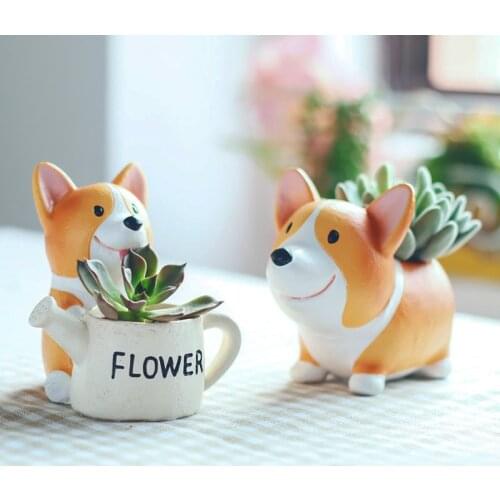 1Pcs Creative Resin Corgi Succulents Flower Pot Mini Flower Pot Decoration Desktop Flower Pot Cute Garden Home Garden Decoration