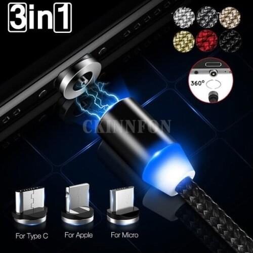 100pcs 1m 2m 3in1 Magnetic charger Cable LED Micro usb Type C 8 pin Magnetic usb Charging Cable For iPhone Huawei Samsung xiaomi