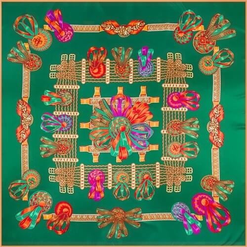 130cm Luxury Brand Metal bracelet bow Print Giant Scarf In 100% Silk Bandana Twill Silk Scarf For Women Large SquareScarvesShawl