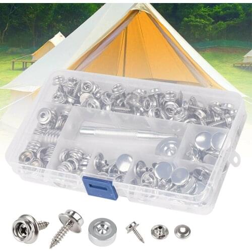 152pcs Stainless Steel Buttons Snap Fastener Screws Studs Tool Set With Plastic Storage Box For Tent Boat Cover Installation