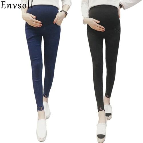 Envsoll 2018 New Autumn Pregnant Pants Maternity Clothes Stomach Lift Pants Stretch Maternity Jeans Denim Pregnancy Clothing