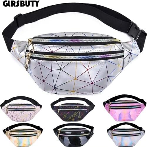 2019 Holographic Waist Bags Women Pink Silver Fanny Pack Female Belt Bag Black Geometric Waist Packs Laser Chest Phone Pouch Men