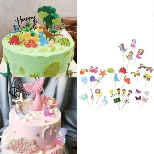 24pcs Ocean Animal Cupcake Toppers Under The Sea Party Cake Flags Boy Baby Shower Mermaid Theme Birthday Party Cake Decorations