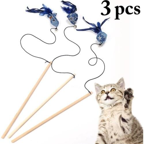 3PCS Cat Teaser Wand Creative Fake Feather Fish Cat Teaser Toy Cat Training Toy