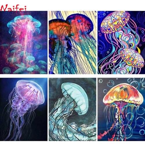 5D Diy Marine Life Landscape Full Square Round Diamond Painting Jellyfish Mosaic Art Cross Stitch Mosaic Home Decor Wall Paste