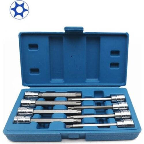 8pcs/set 110mm Long Tamper Proof Torx Star Bit Socket Set 3/8" Drive T25 T27 T30 T40 T45 T50 T60