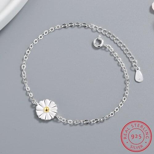 Free Shipping 925 Sterling Silver Bracelet Daisy Flower Bracelet Fine Jewelry Gift For Girl Srebrna bransoletka pulsera de plata