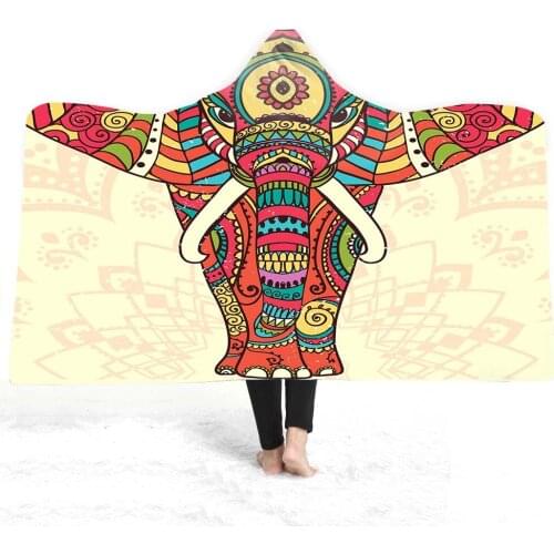 Free shipping Gift Bohemian BOHO Mandala Elephant Ganesha Hooded Blanket Adults Kids Warm Fleece Travel Camping Sofa Throw Gift