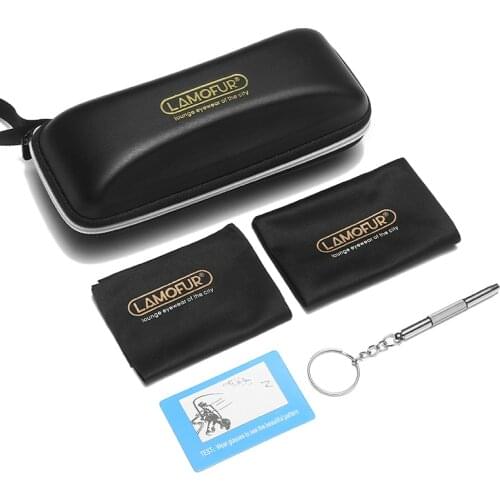 LAMOFUR Glasses Case Black Zipper Case Glasses Cloth Glasses Bag Polarized Card Screwdriver Special Set Exquisite Packaging High