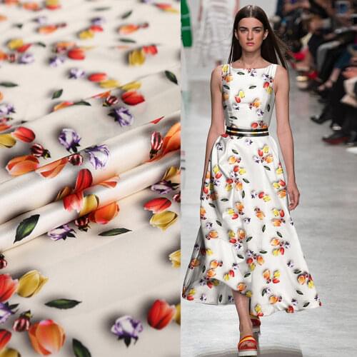 Pure natural silk fabric 19mm digital inkjet printing flowers silk cloth fabrics 5% elastic silk satin clothing material telas