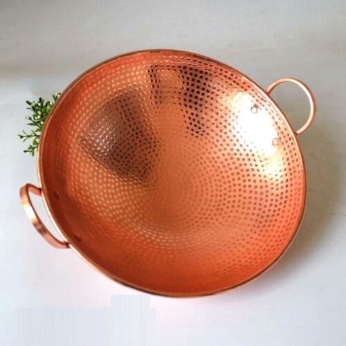 Pure Copper Frying Pan Handmade Thick Plate Purple Double Handle Cookware 24-60CM