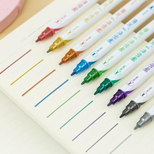 Double Head Metallic Brush Marker Pen Dual Ended Drawing Art Marker Liner Pens Diary Album Calligraphy Lettering Supplies E6529