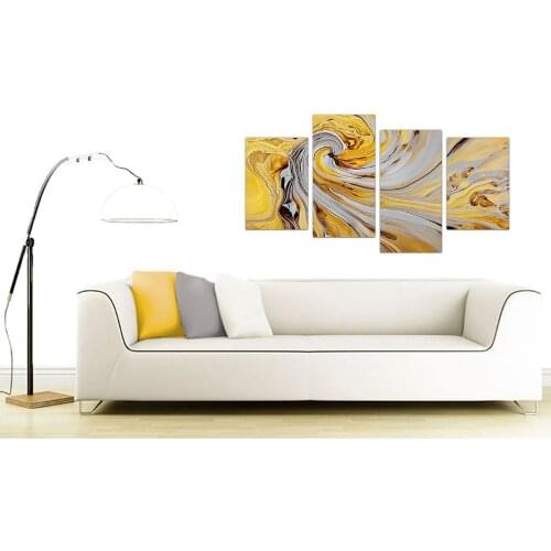 Mustard Yellow And Grey Spiral Swirl - Abstract Canvas Split 4 Part Print On Canvas For Home Decor Drop shipping