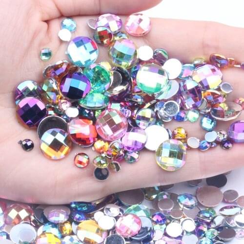 Good Sale Acrylic Flat Back Round Earth Facets Many Colors AB Acrylic Beads Nail Art Rhinestone Glue On Beads Decorate