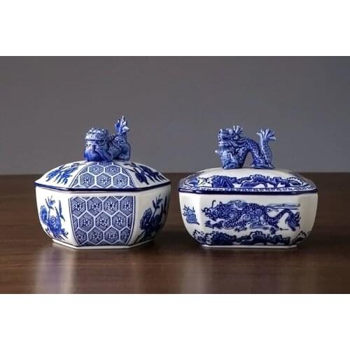 Ceramic Tray Storage Pot Tea Can Household Tea Can Blue Arts Crafts White Ornament Jewelry Box Porcelanas Decorativas Fashion