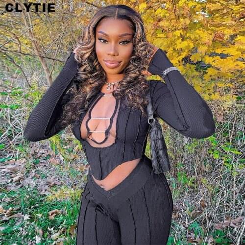 Clytie Patchwork Outside Sexy Two Pieces Set Women Long Sleeve 2021 New Spring Summer Women Casual Ladies Home 2 Piece Sets
