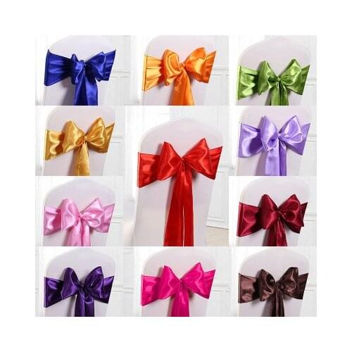 Red/Gold/Pink 17 Color Wedding Chair Cover Sash Satin Fabric Bow Tie Ribbon Band Decoration Hotel Party banquet Supplies
