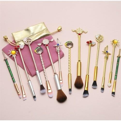 Hot Cardcaptor Sakura Cosmetic Makeup Brushes Set Eye Liner Foundation Powder Soft Pink Hair Brush Metal Handle Cosmetics Brush