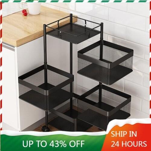 Metal Kitchen Shelf Circular Rotation Multi-layer Storage Rack Sundries Fruit Basket Shelf Supplies Kitchen Bathroom Organizer