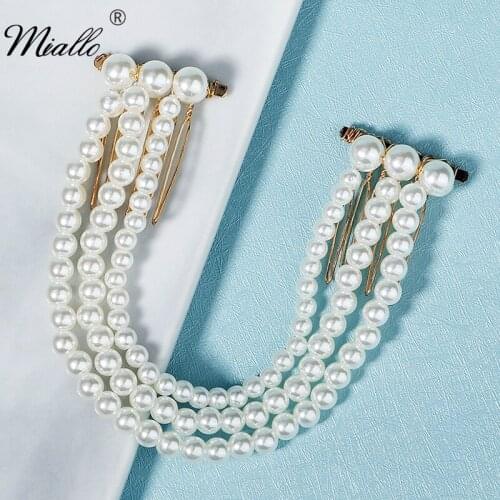 Miallo Bridal Wedding Hair Accessories Pearl Hair Comb for Women Gold Color Headband Bride Headpiece Fashion Prom Jewelry Gifts