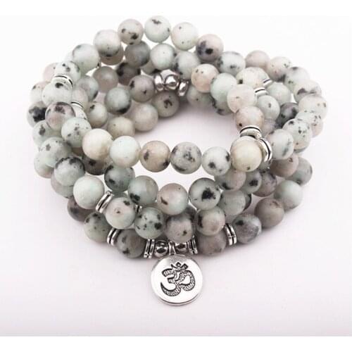 Fashion Women Bracelet Matte Frosted Amazonite Beads With Lotus OM Buddha Charm Yoga Bangle 108 Mala Necklace Dropshipping