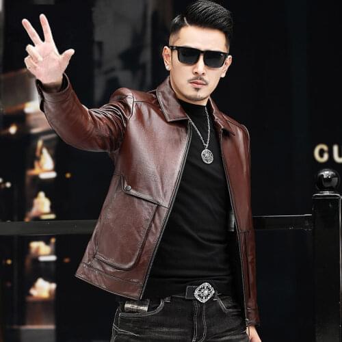 Men 2021 Autumn Fashion Genuine Leather Jackets Men Real Sheepskin Slim Fit Coats Male Short Motorcycle Casual Overcoats P24