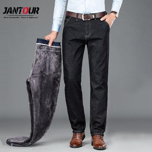 2020 Men Warm Jeans High Quality Famous Brand Autumn Winter Jeans Thicken Fleece Men Jeans Long Trouser Big size 35 38 40 42