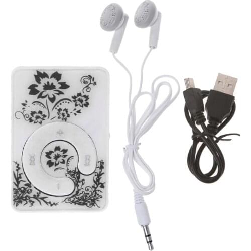 Mini Clip Floral Pattern Music MP3 Player 32GB TF Card With Mini USB Cable + Earphone