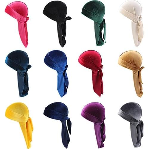 Unisex Velvet Durag Long-Tailed Pirate Cap Soft Men Bandanas Headwrap