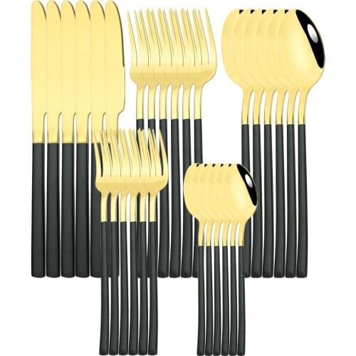 30Pcs Stainless Steel Dinnerware Set Black Gold Cutlery Set Knife Fork Tea Spoon Flatware Tableware Party Kitchen Silverware Set