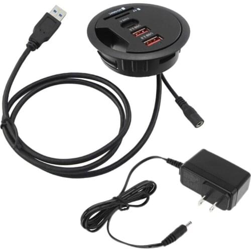 EU US Mount In Desk USB 3.0 Type C Hub TF/SD Card Reader Adapter For Laptop PC