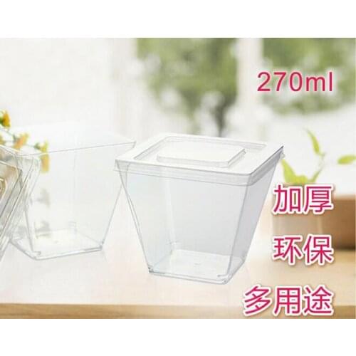 Wholesale 270ML Thicken Transparent Disposable Dessert Square Cup Non-Toxic Jelly Yogurt Cup Tiramisu Pudding Cup With Cover