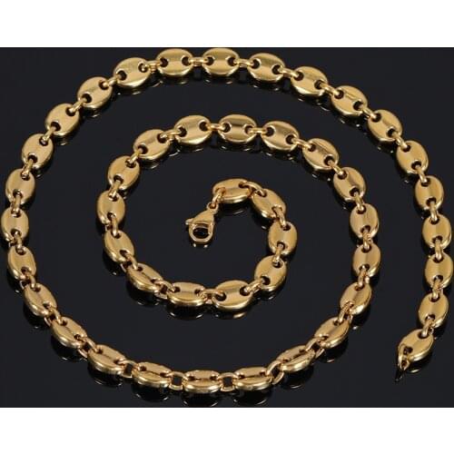 8mm Hip Hop High Retention Color Electroplating Coffee Bean Necklace Stainless Steel Pig Nose Necklace for Men Jewelry