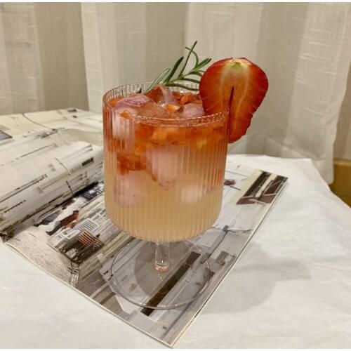 Net Red Juice Milk Dessert Cup Yogurt Pudding Ice Cream Cup Short-Footed Vertical Pattern Glass Wine Glass Ice Cream Cup