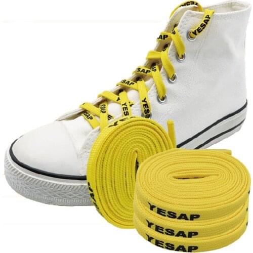 7MM Superior Shoe Accessory Silk Screen Yellow Black Letter Printing Unisex Canvas Shoelaces Customizable For Bulk
