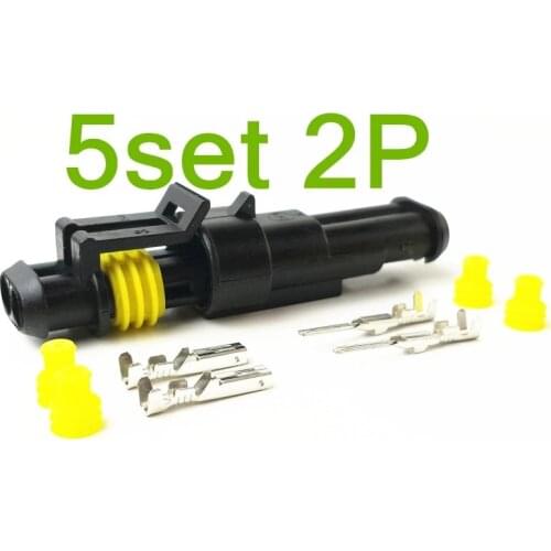 5 Set 2 Pin Female Male Way AMP Super Seal Waterproof Electrical Wire Connector Plug For Car