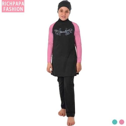 Modest Quality Muslim Swimwear Islamic Swimsuit for Children Girls Muslim Full Cover Hijab Bathing Suit Summer Burkinis